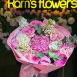 Buchet „Roz Imperial” (lux hortensii și trandafiri)